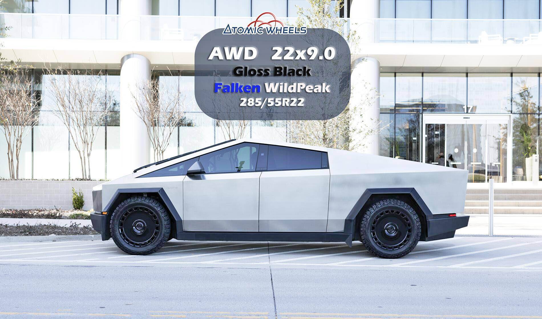 Tesla Cybertruck Atomic Wheels: Style AWD for Cybertruck! 20"-24" Sizes AWD22_CT_GlossBlack_Stamp1