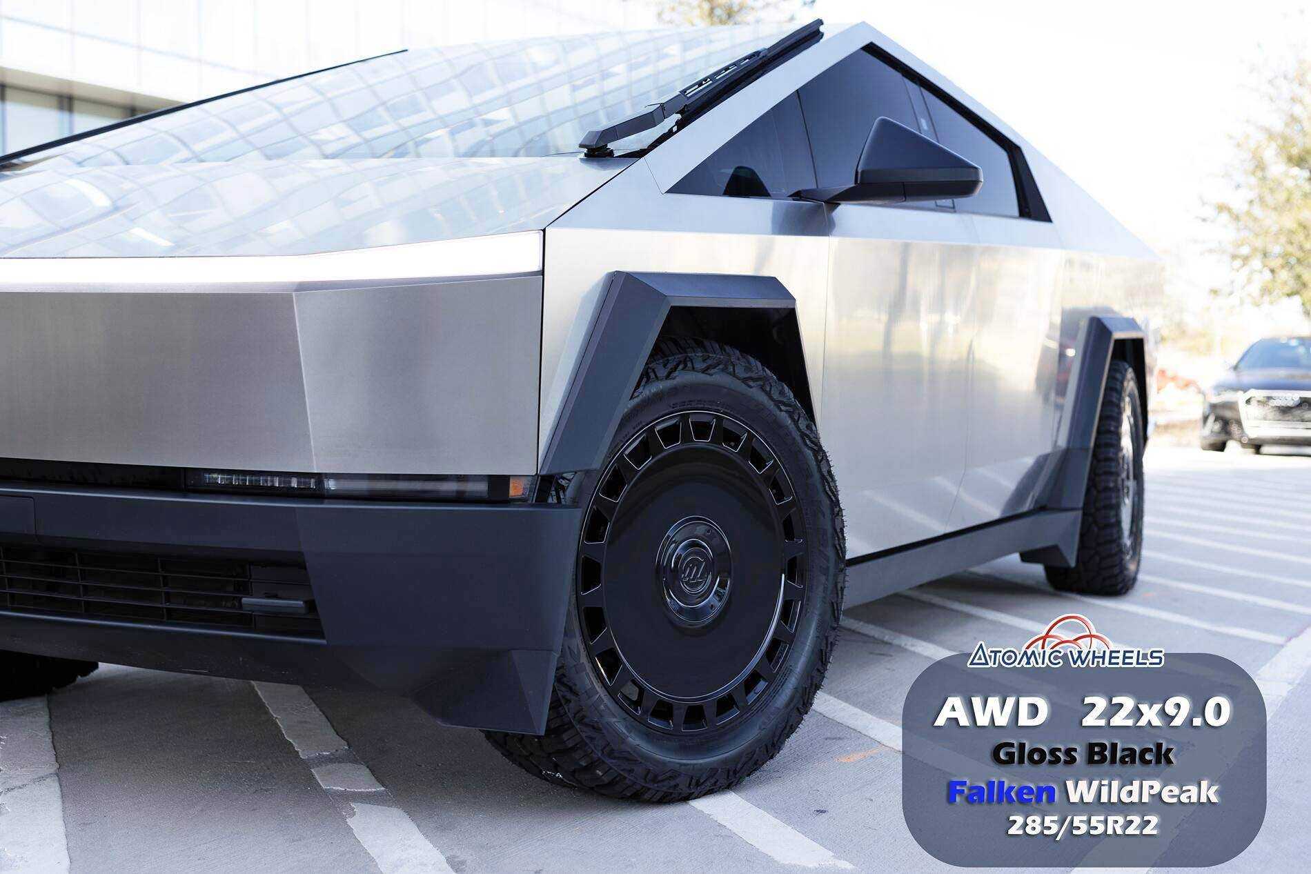 Tesla Cybertruck Atomic Wheels: Style AWD for Cybertruck! 20"-24" Sizes AWD22_CT_GlossBlack_Stamp2