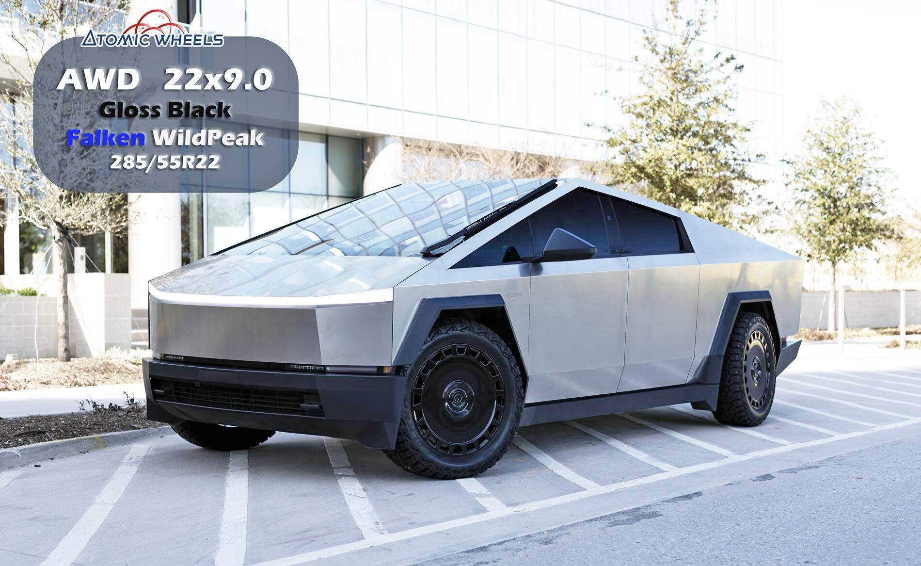 Tesla Cybertruck Atomic Wheels: Style AWD for Cybertruck! 20"-24" Sizes AWD22_CT_GlossBlack_Stamp3