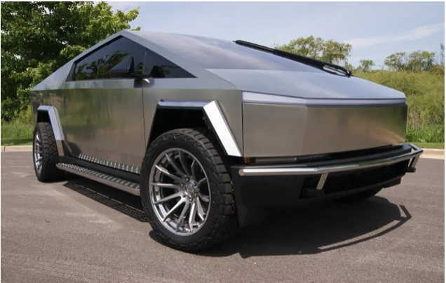 Tesla Cybertruck Chrome Rims bumper set [Update: it's by RealWheels EV] Cybertruck with chrome wheels