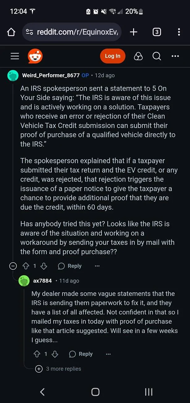 Tesla Cybertruck Major mistake by (CPA!) with Commercial Clean Vehicle Tax Credit Screenshot_20250322-120430_Chrom