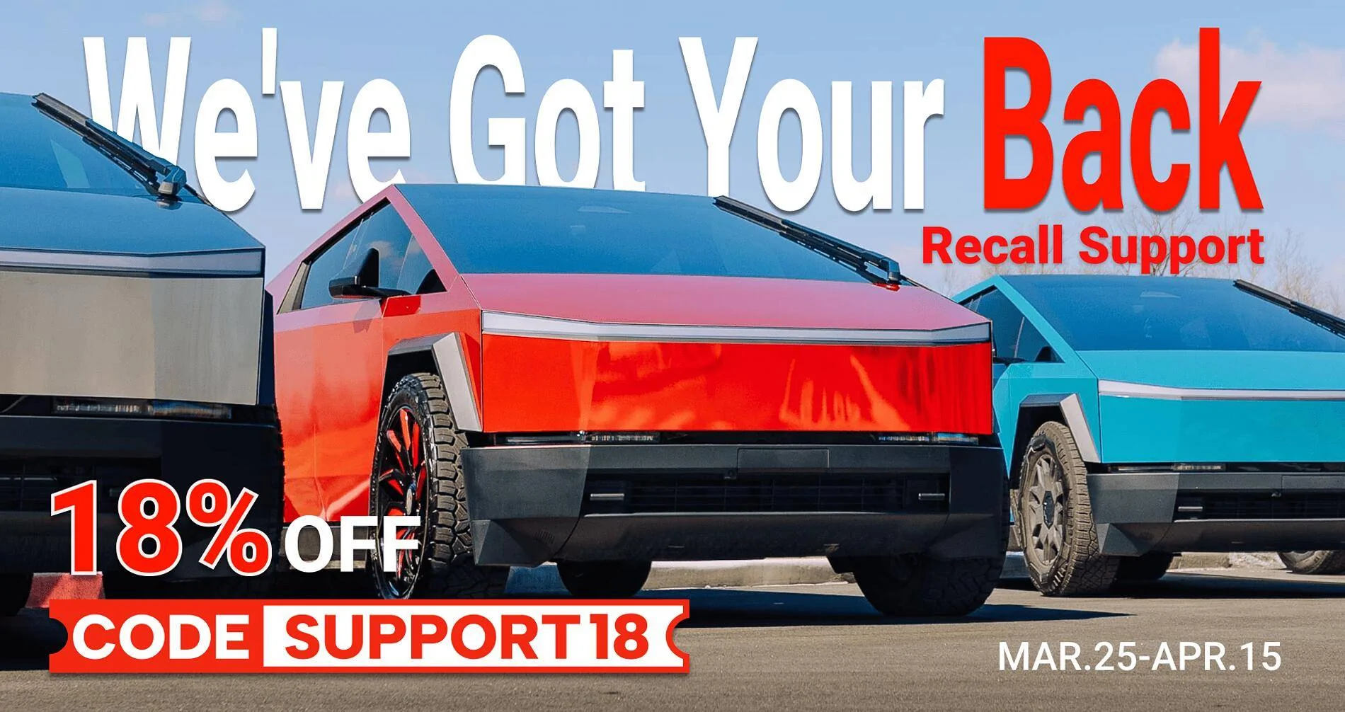 Tesla Cybertruck We've Got Your Back! Limited Time Sitewide Sale & Specials Offer 8580f236babe298f2d7e62e1d911a69