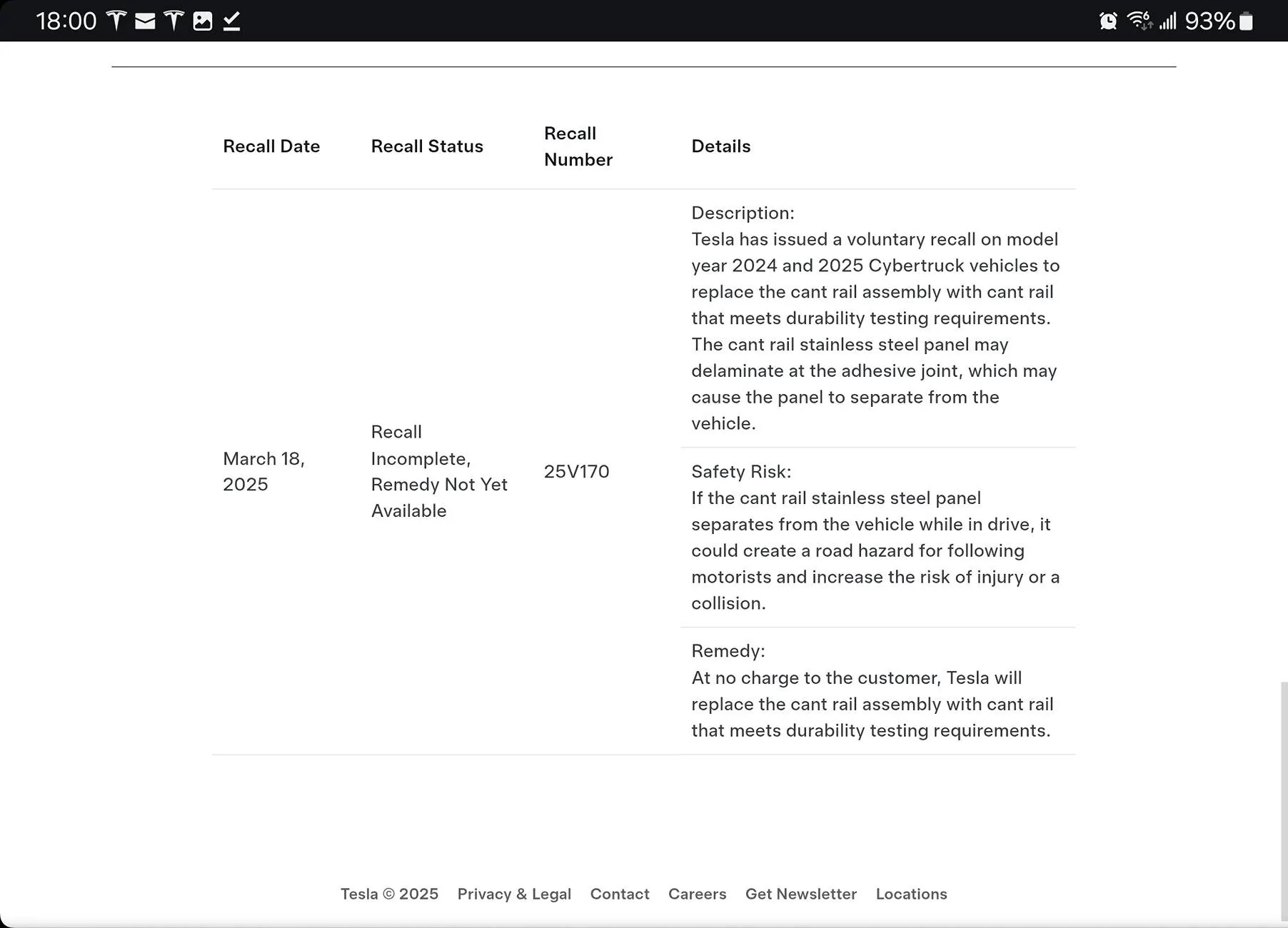 Tesla Cybertruck Cant Rail Replacement Fix - Service Bulletin (SB-25-10-001) published yesterday Screenshot_20250329_180020_Chrom