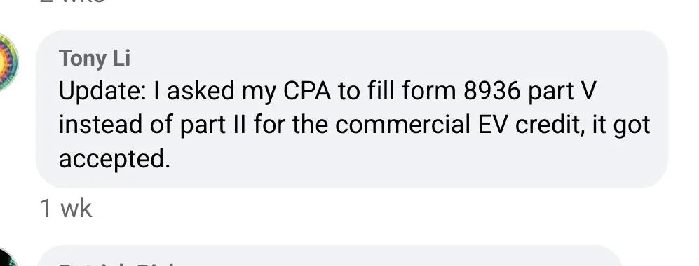 Tesla Cybertruck Major mistake by (CPA!) with Commercial Clean Vehicle Tax Credit SmartSelect_20250401_114823_Firefox