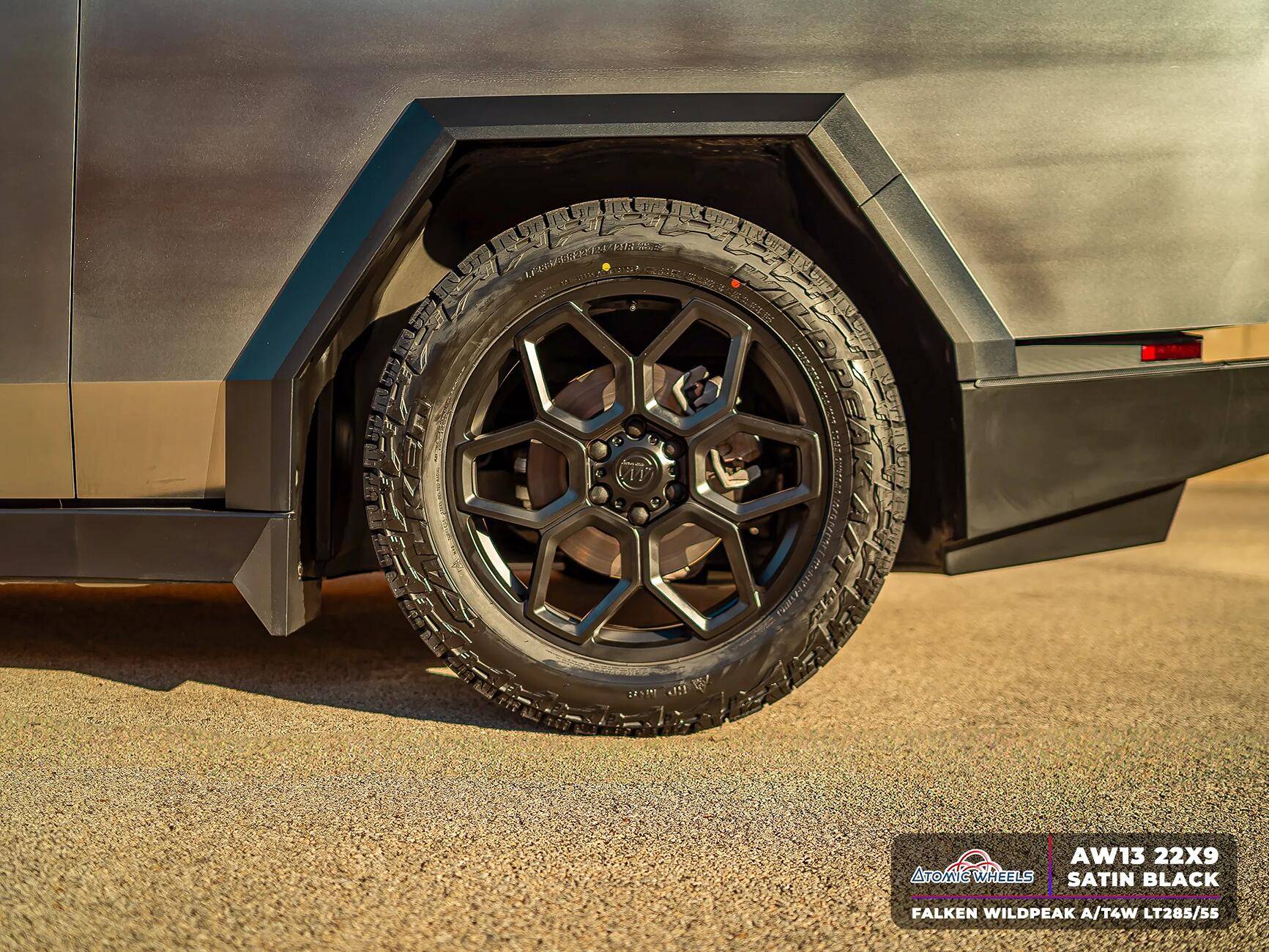 Tesla Cybertruck Fully Forged Atomic Wheels for Tesla Cybetruck AW13_22_SatinBlack_CT_Stamp_1
