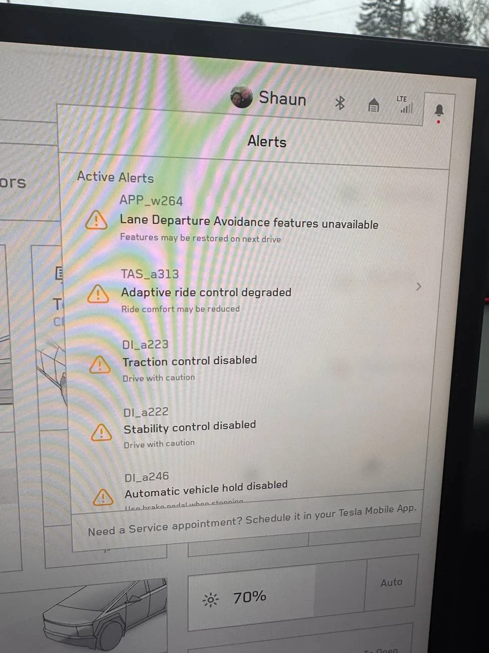 Tesla Cybertruck Alerts and multiple things disabled IMG_0785