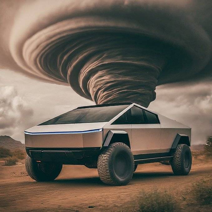 Tesla Cybertruck Drving through tornado zone - Cybertruck drove like a dream GGENzM9WIAAFRvu