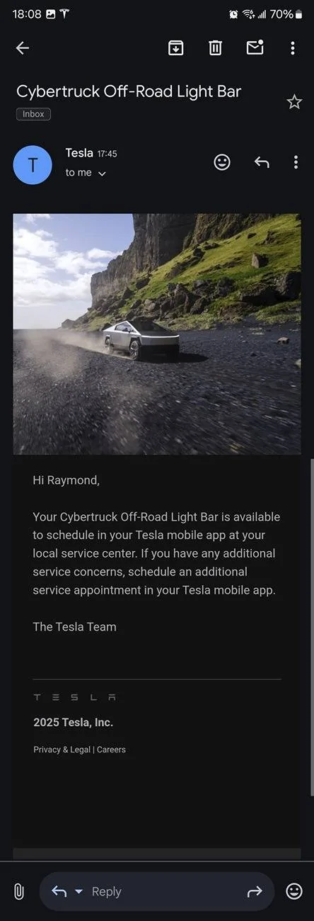Tesla Cybertruck Foundation Series Light Bar Waiting Room Screenshot_20250404_180809_Gmail