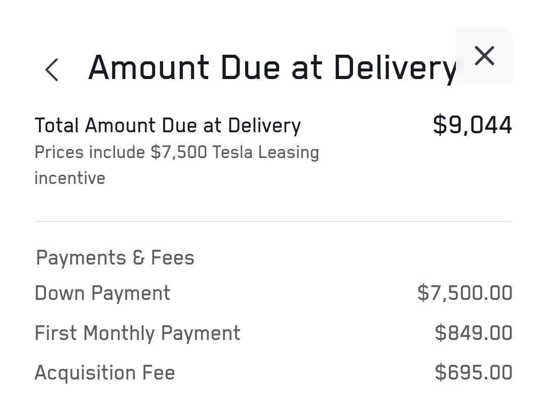Tesla Cybertruck Lease with tax incentive down payment 1000013432