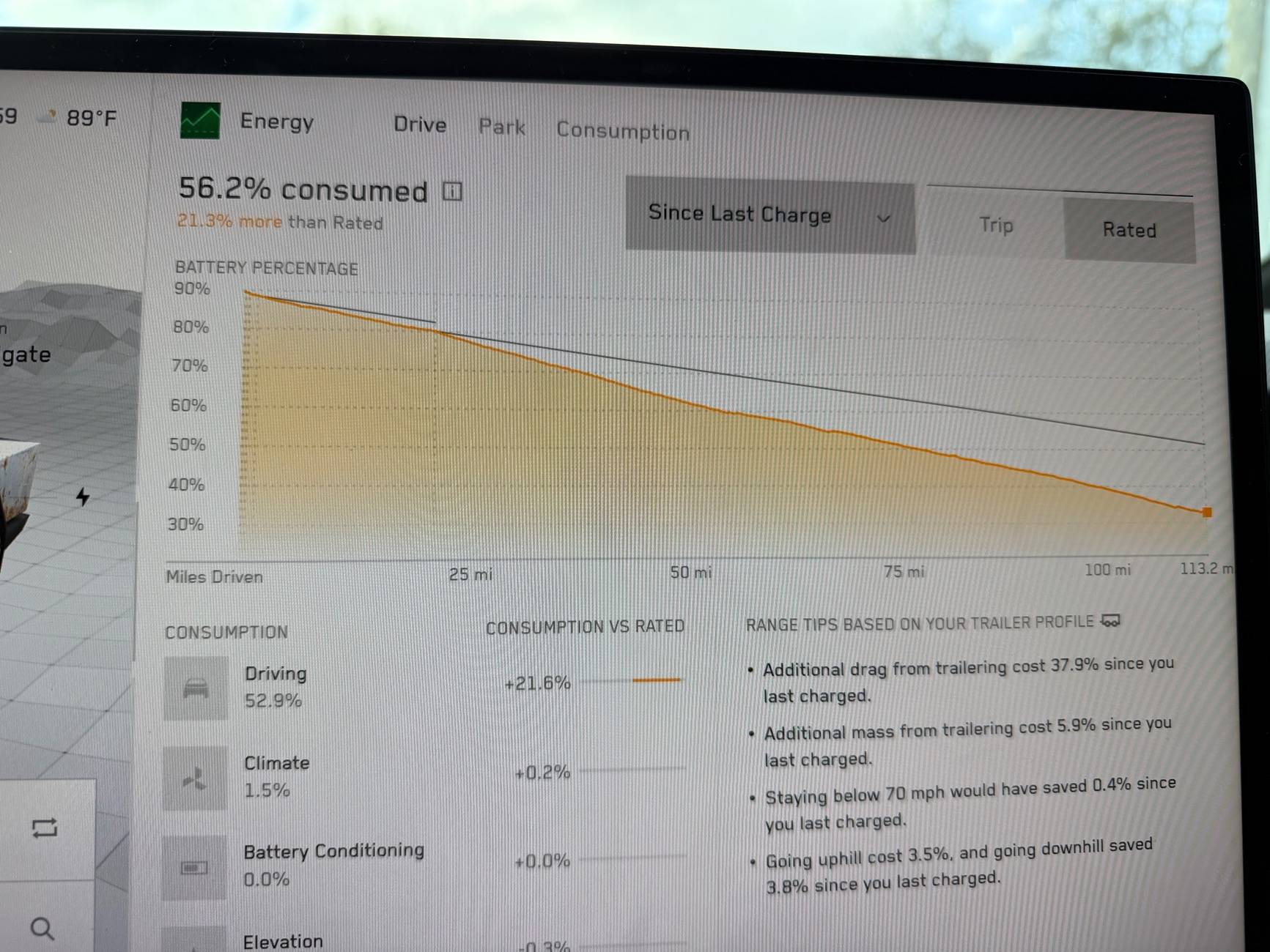 Tesla Cybertruck Getting 175 mile range estimate while towing trailer & bikes in bed + towing tips IMG_8128