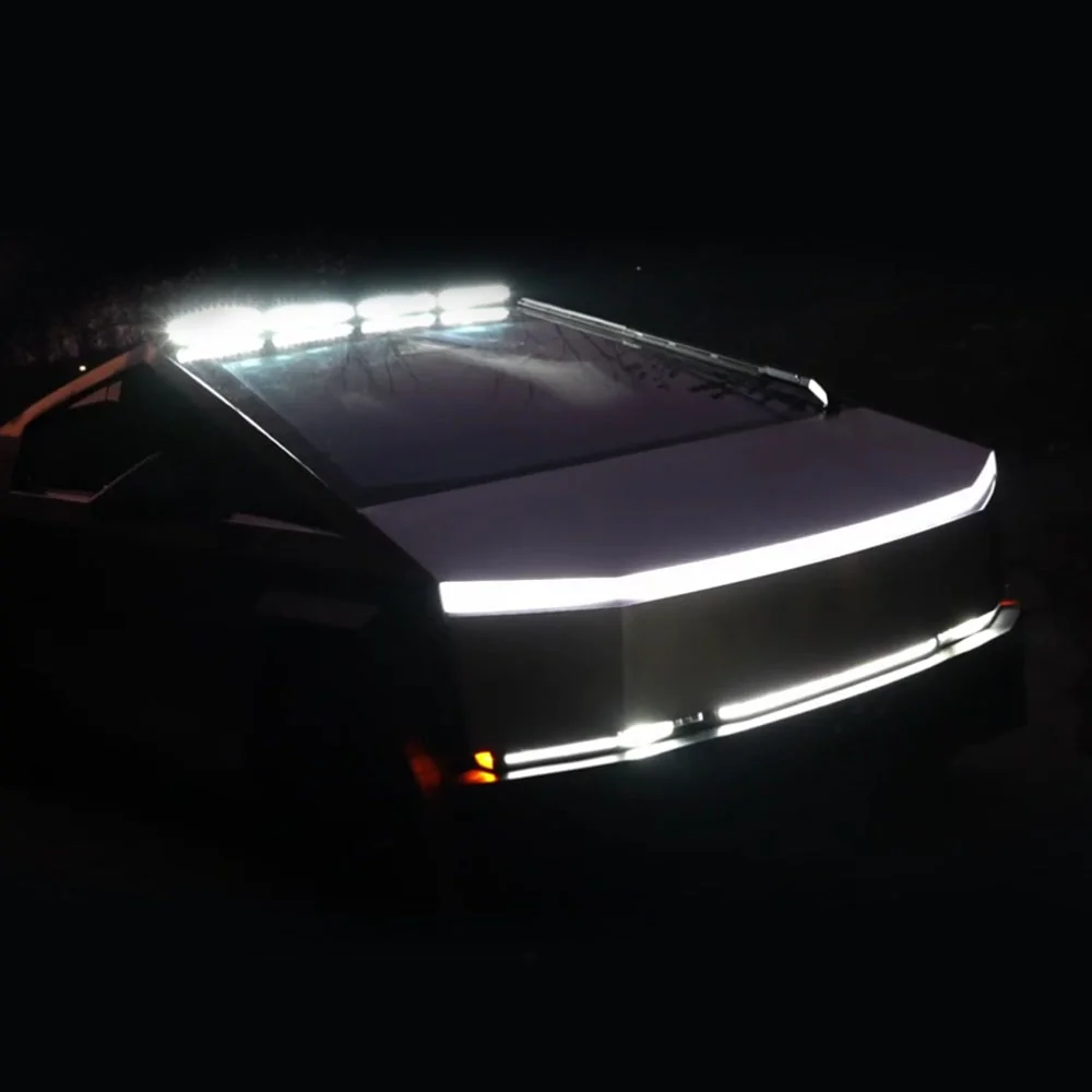 Tesla Cybertruck Compilation: Off-Road Aftermarket Accessories & Parts untedSpotlights_FrontGrilleLightBarforCybertruck-1