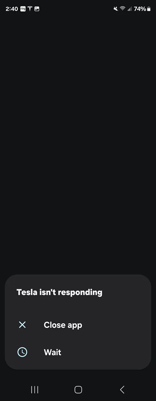 Tesla Cybertruck Tesla app isn't responding. Anyone else with this problem today? Android Screenshot_20250407_144005_Tesla