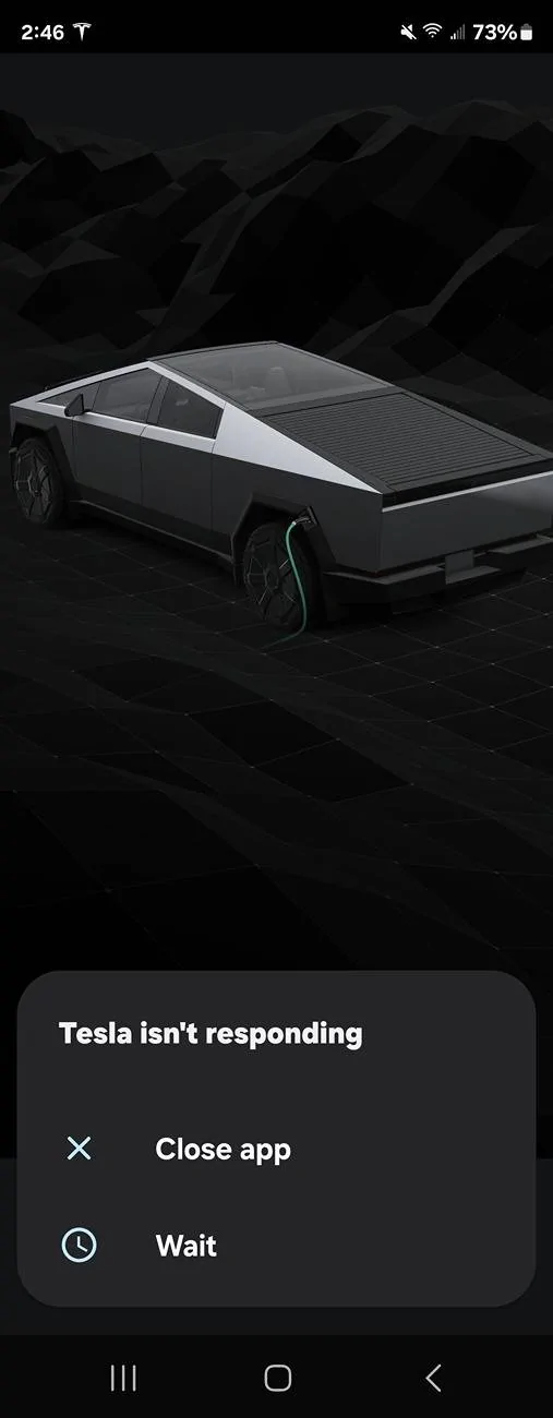 Tesla Cybertruck Tesla app isn't responding. Anyone else with this problem today? Android Screenshot_20250407_144659_Tesla