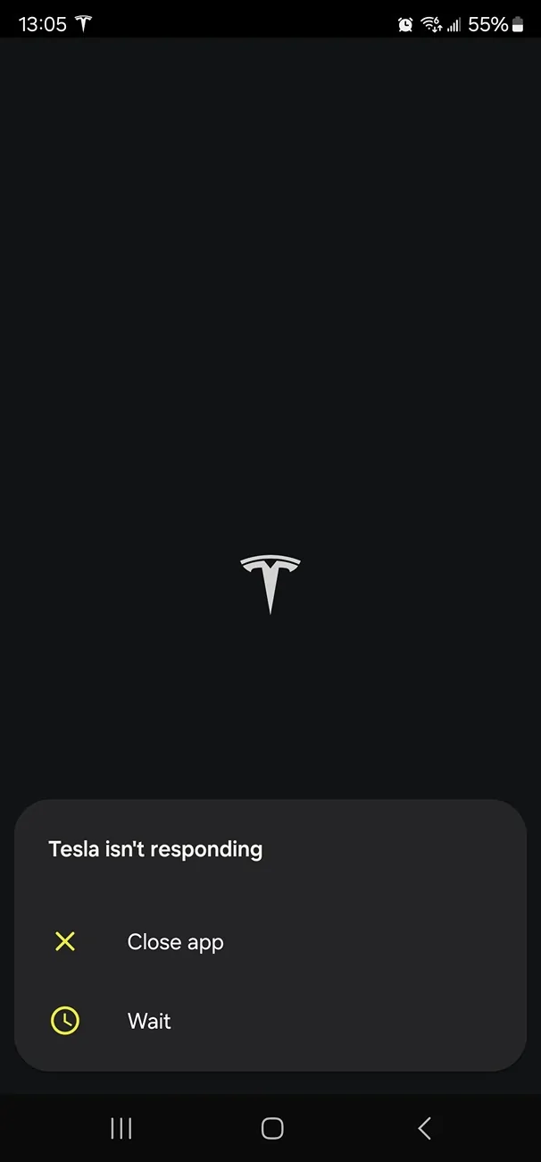 Tesla Cybertruck Tesla app isn't responding. Anyone else with this problem today? Android Screenshot_20250407_130509_Tesla