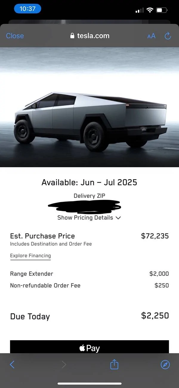 Tesla Cybertruck Long Range RWD Cybertruck launched!  362 miles range w/ soft tonneau ($62,490 w/ tax credit) IMG_1004