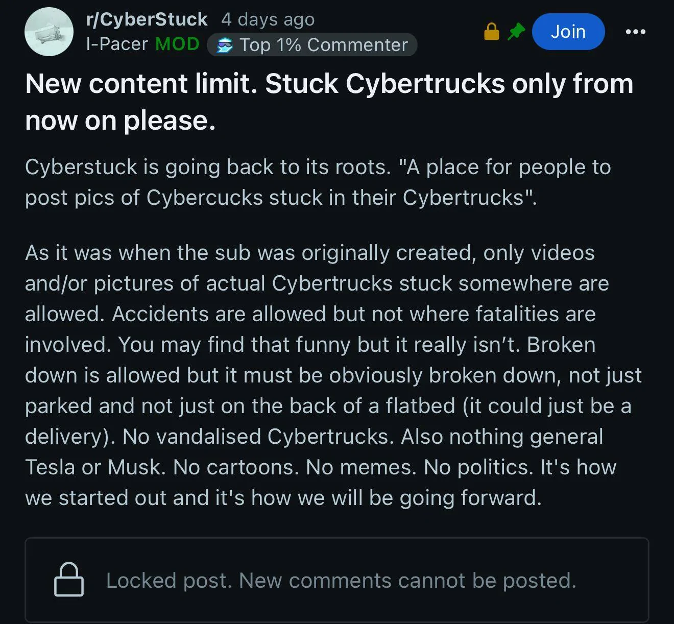 Tesla Cybertruck What happened to /r/CyberStuck? 1744472241974-l4