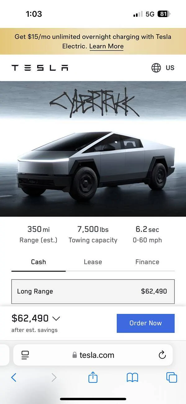 Tesla Cybertruck Long Range RWD Cybertruck launched!  362 miles range w/ soft tonneau ($62,490 w/ tax credit) IMG_9231
