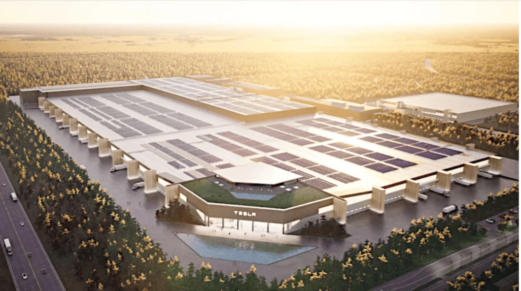 Tesla Cybertruck Giant Cybertruck silhouette starting to appear on GigaTexas factory facade Screen Shot 2021-09-28 at 4.47.45 PM