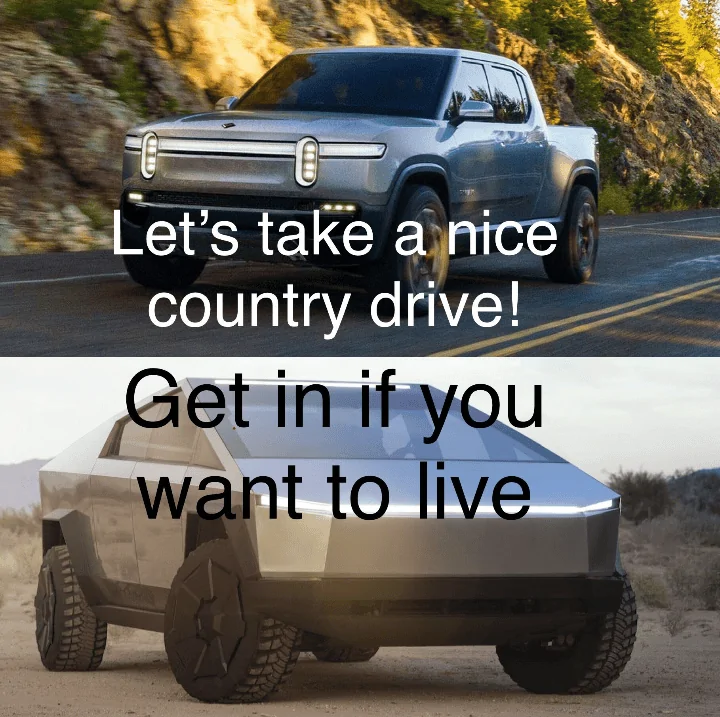 Tesla Cybertruck Saw my first Rivian in the wild Rivian vs CT
