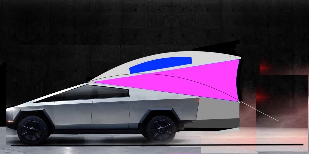 Tesla Cybertruck Sensible alternative to CyberLandr and FORM CT +48%22 WedgeTentBlue curved Shell