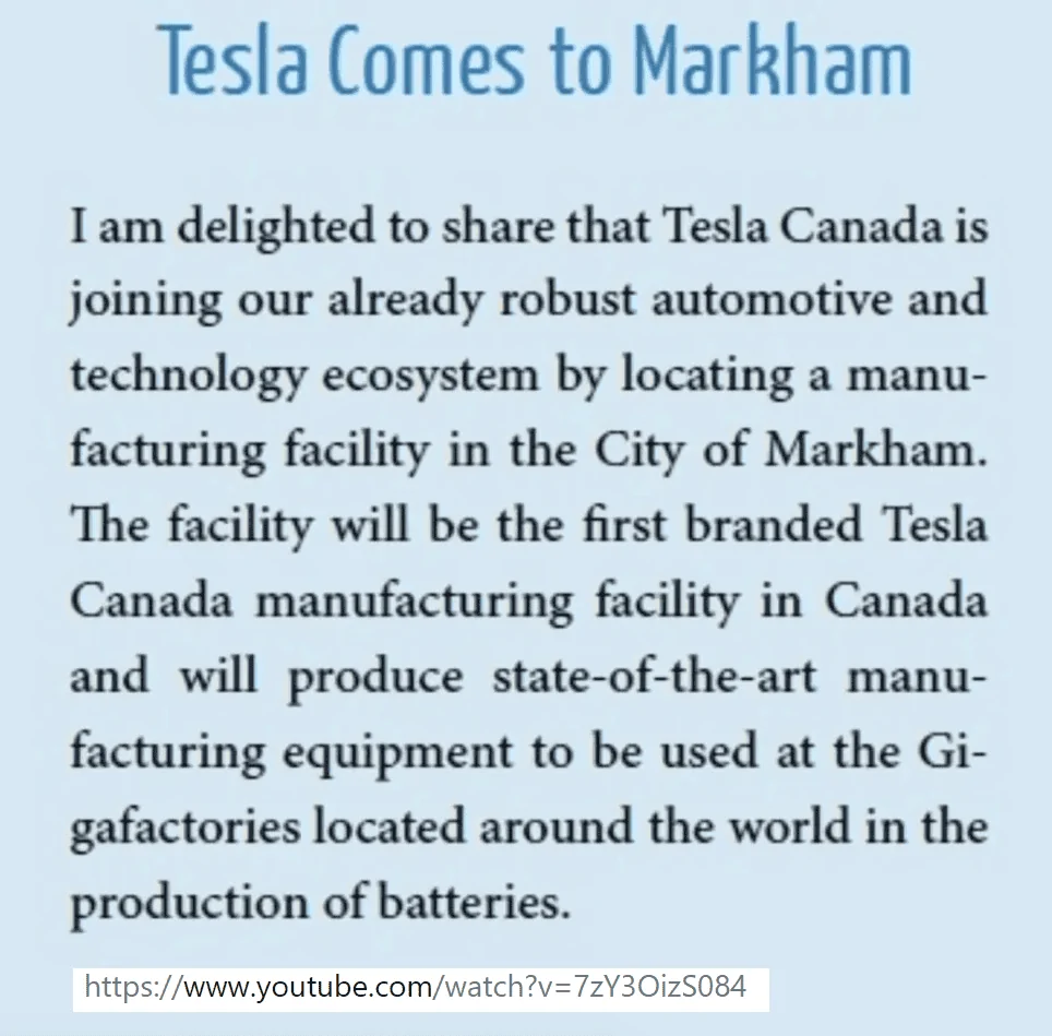 Tesla Cybertruck The "machine factory" in Canada that makes the machines for making lots of 4680 battery cells in Gigafactories around the world. Tesla Welcome to Markham Toronto Canada