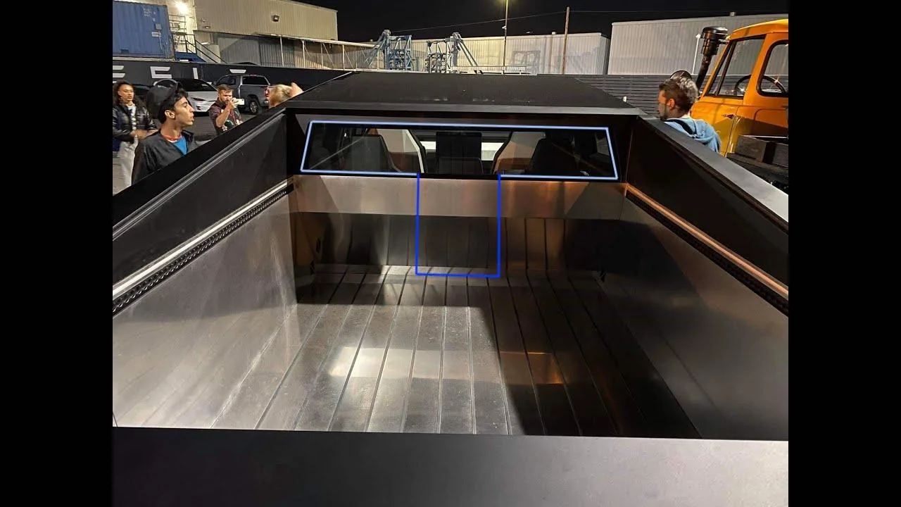 Tesla Cybertruck Pass thru possible outline Pass Thru outlne w: removable glass