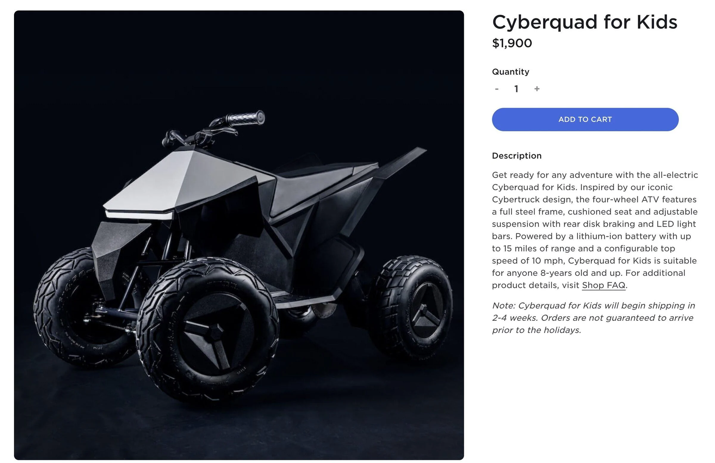 Tesla Cybertruck CyberQuad For Kids shipping today!! Screen Shot 2021-12-02 at 7.08.10 AM