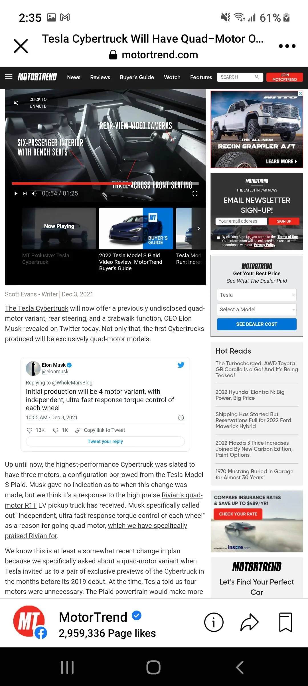 Tesla Cybertruck bigger battery pack optional on dual motor? Screenshot_20211204-023600_Facebook