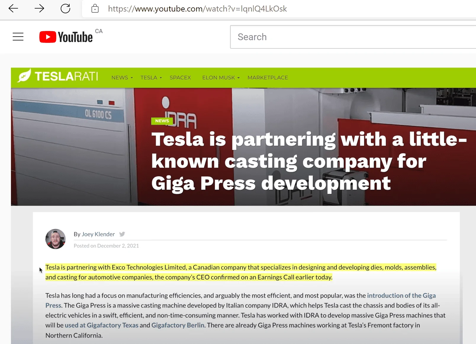 Tesla Cybertruck Cybertruck front casting might need 8-ton casting press instead of 6-ton Exco Technologies Limited from Canada