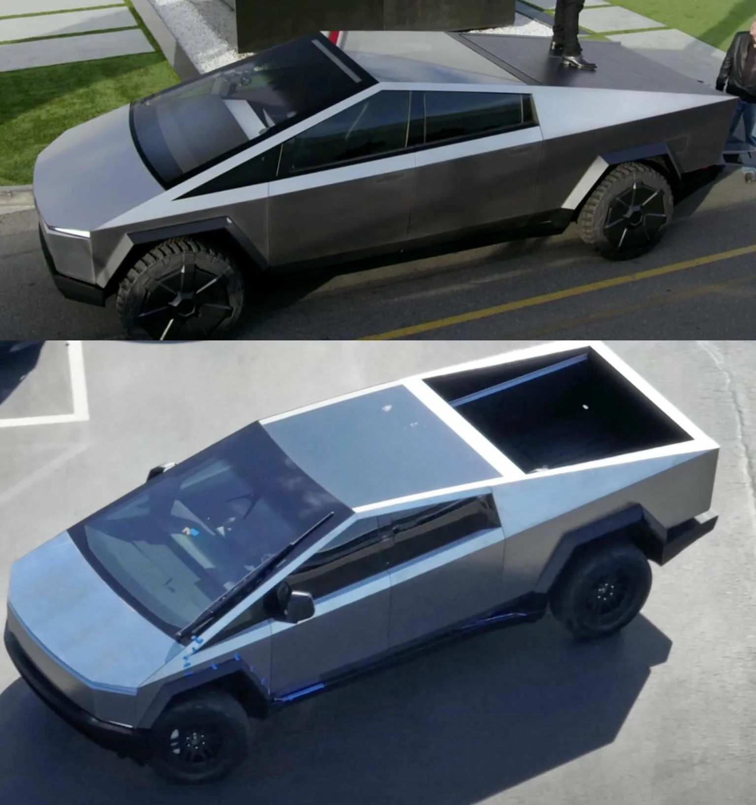 Tesla Cybertruck ? [Update: NOT Production Wiper] New Cybertruck design spied! Shortened front, no door handles, side mirrors, curved windshield glass! [Dec. 10] Old vs N