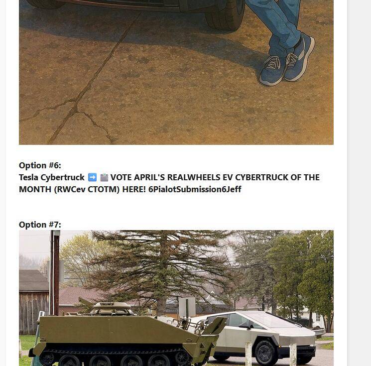 Tesla Cybertruck ➡️🗳️VOTE APRIL'S REALWHEELS EV CYBERTRUCK OF THE MONTH (RWCev CTOTM) HERE! 1744816682497-ik