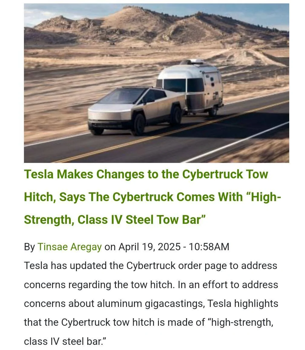 Tesla Cybertruck Changes to Cybertruck on Tesla Site:  High strength, Class IV steel tow bar ? 1000013820