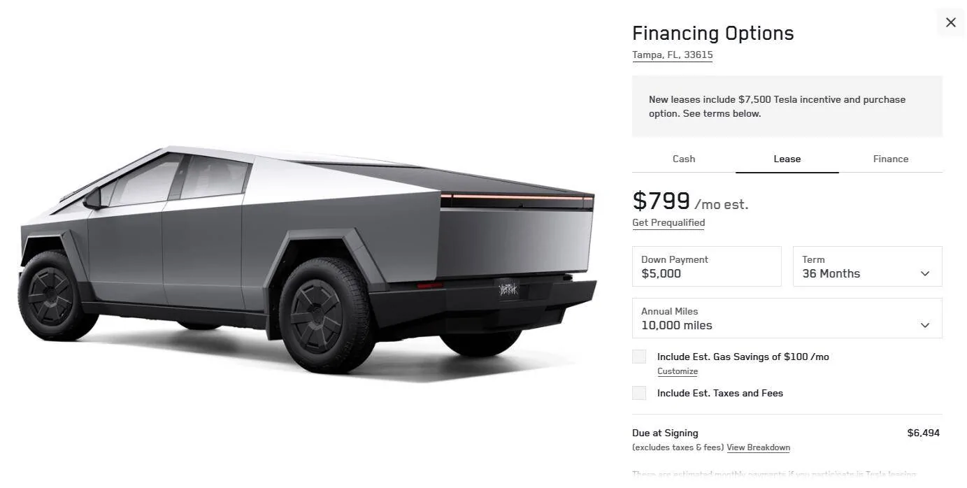 Tesla Cybertruck Lease an AWD Cybertruck for $799/mo with $5k down 1745405487329-8