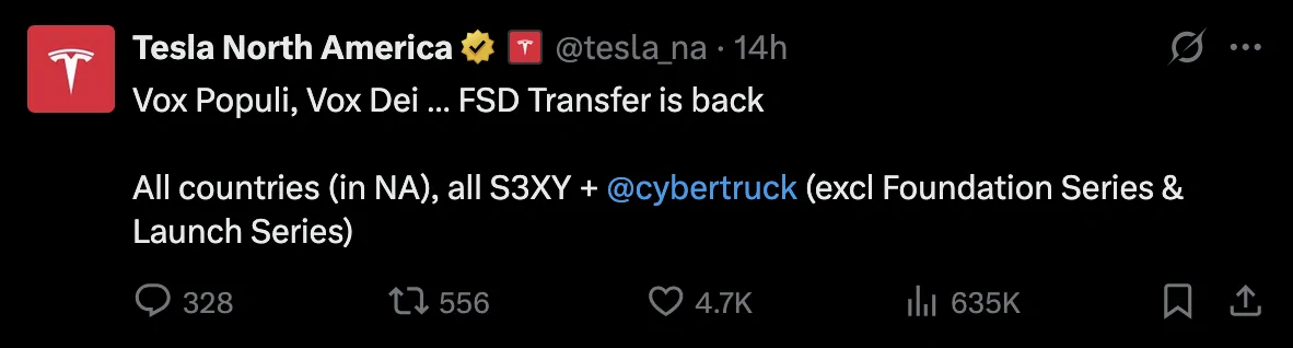 Tesla Cybertruck FSD transfer is back! Screenshot 2025-04-25 at 10.19.14 AM