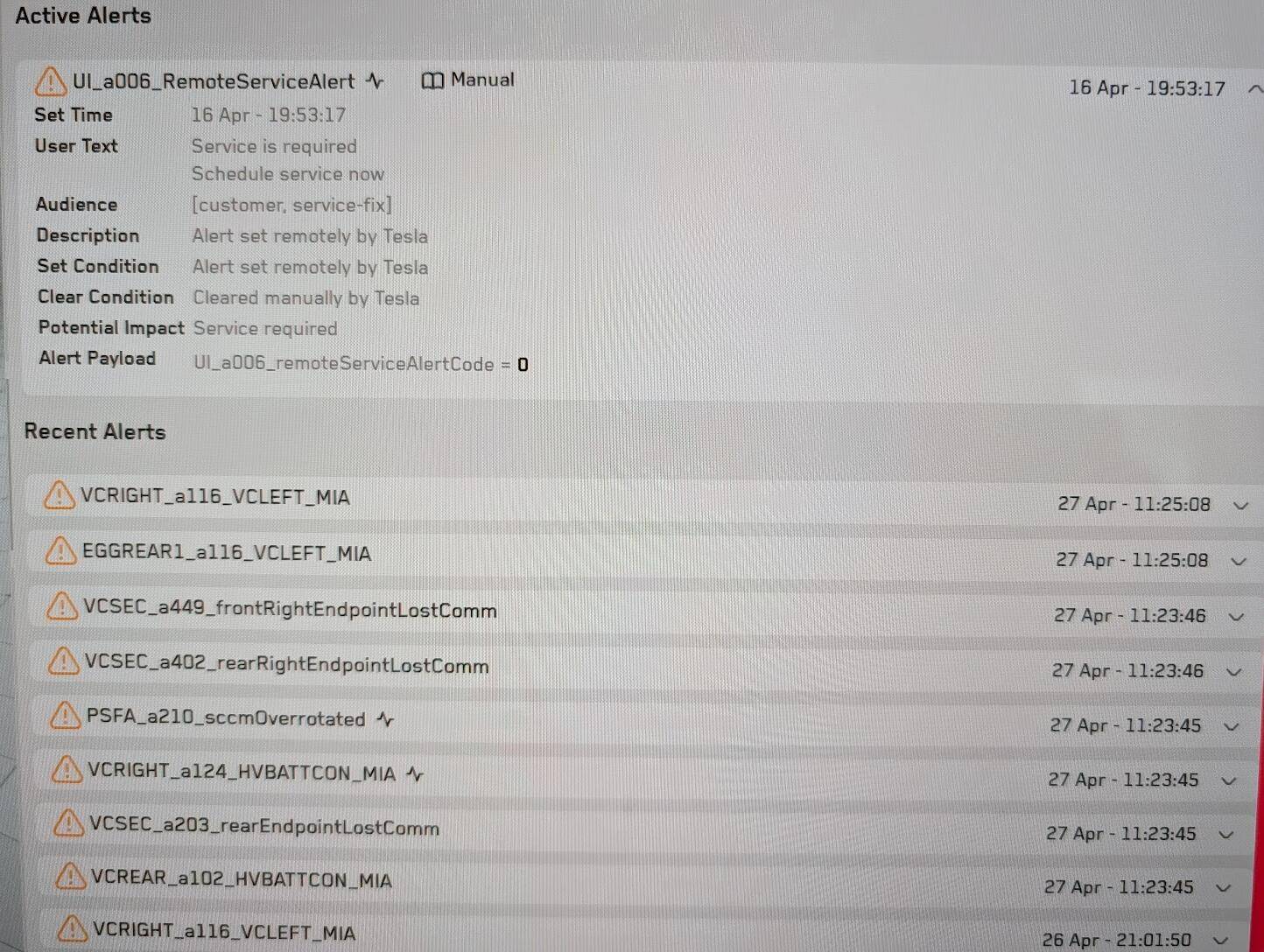 Tesla Cybertruck Is there a way to find out what the on-screen service request message is in regards to without scheduling a service appointment? 1745779167971-hc
