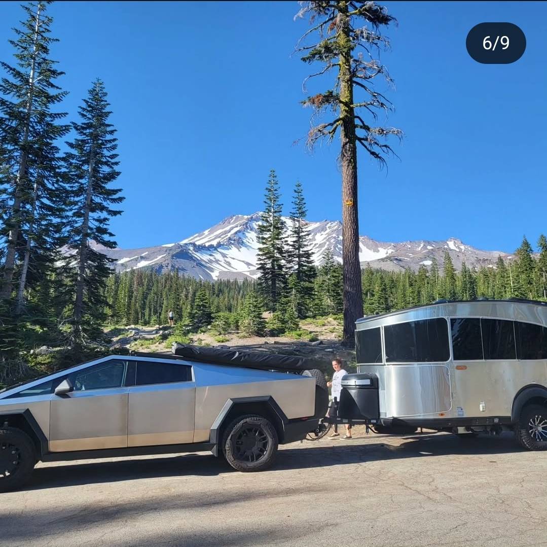 Tesla Cybertruck Just got a Trailmanor hard shell pop up camper -- towing stats Screenshot_20250429_064813_Instagram