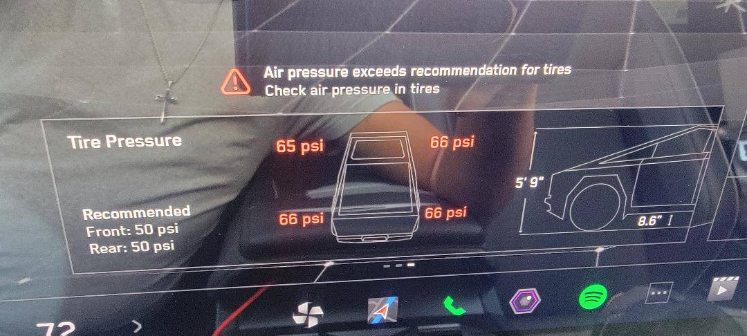 Tesla Cybertruck All Terrain Tire Over-Pressure Warning Overpressure Warnin