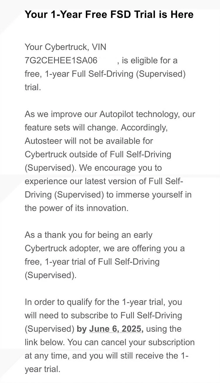 Tesla Cybertruck 1-Year Free FSD Trial !! -- did you receive the offer? IMG_9173