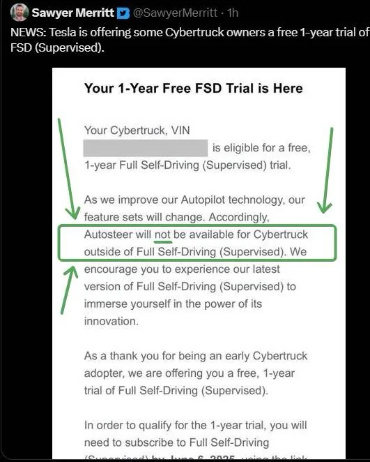Tesla Cybertruck Autopilot AutoSteer will not be available for Cybertruck per SM post vuggtji-jpg