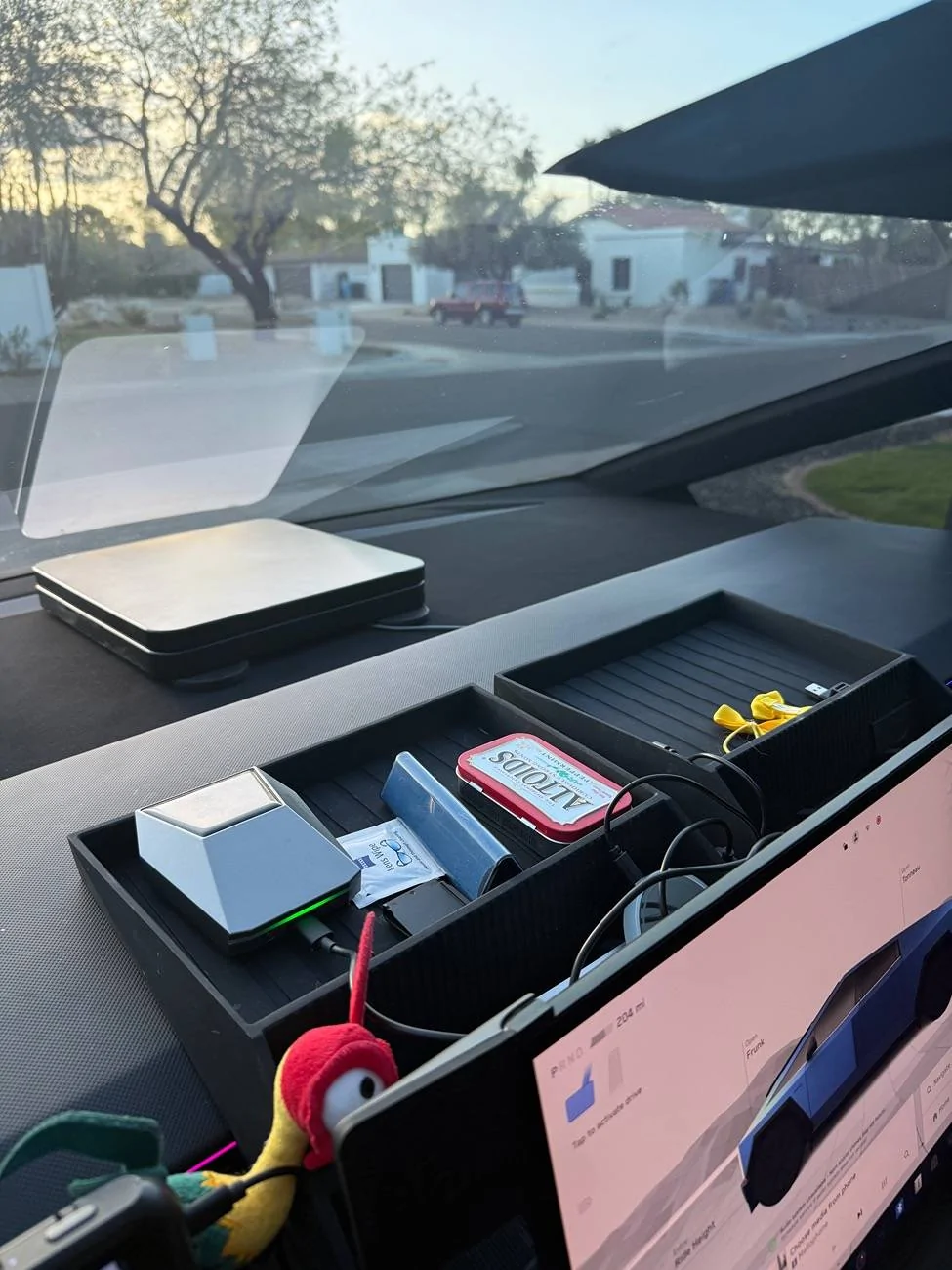 Tesla Cybertruck Clear storage tray lighting mod (under screen). Cheap, easy and fun. IMG_2287