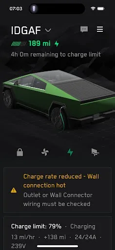 Tesla Cybertruck Wall charger overheating, charging slowed 1747315590445-eo