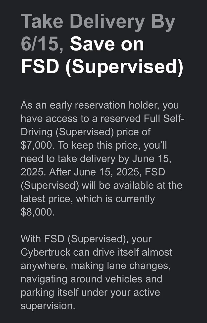 Tesla Cybertruck Early reservation fsd discount ending June 15 IMG_6612