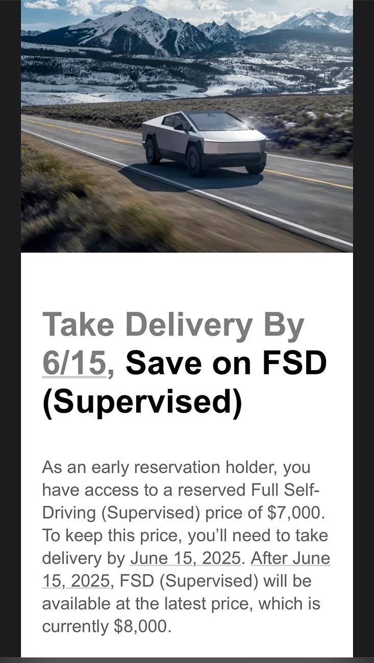 Tesla Cybertruck FSD discount for early reservation holders is ending… IMG_2169