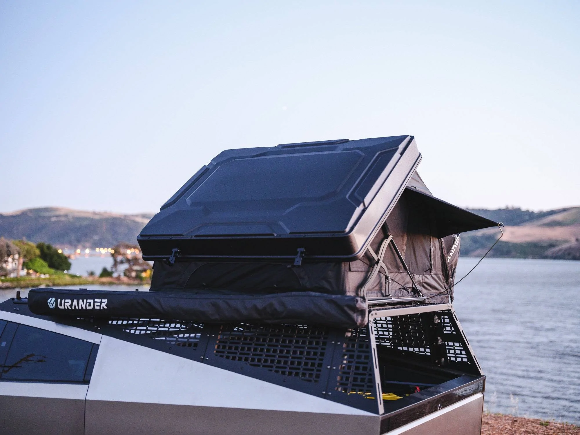 Tesla Cybertruck [URANDER NEW RELEASE] Ultra-Slim Hard Shell Queen Size Rooftop Tent – Built for Comfort, Designed for Your Cybertruck SL-26