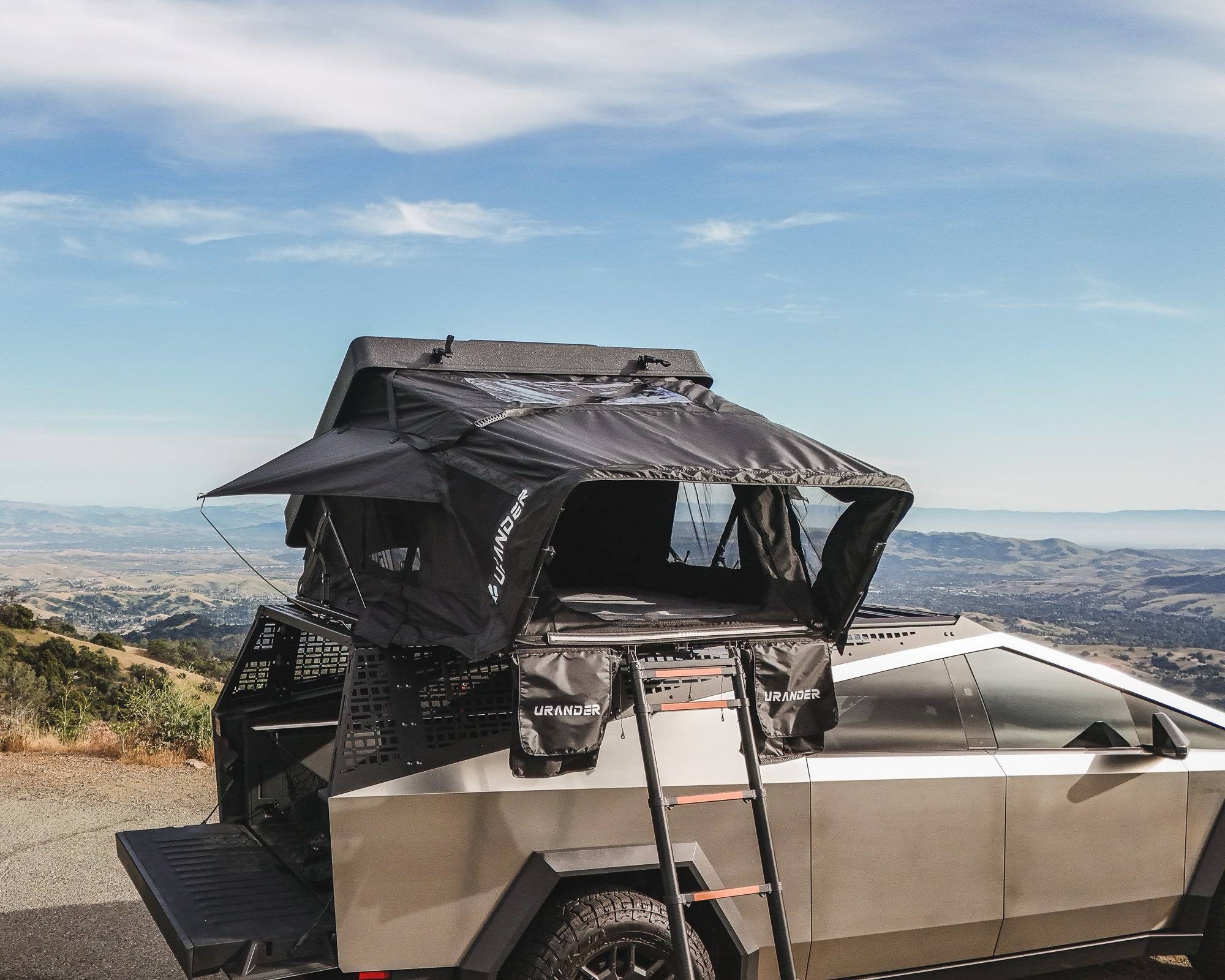 Tesla Cybertruck [URANDER NEW RELEASE] Ultra-Slim Hard Shell Queen Size Rooftop Tent – Built for Comfort, Designed for Your Cybertruck SL-1-2