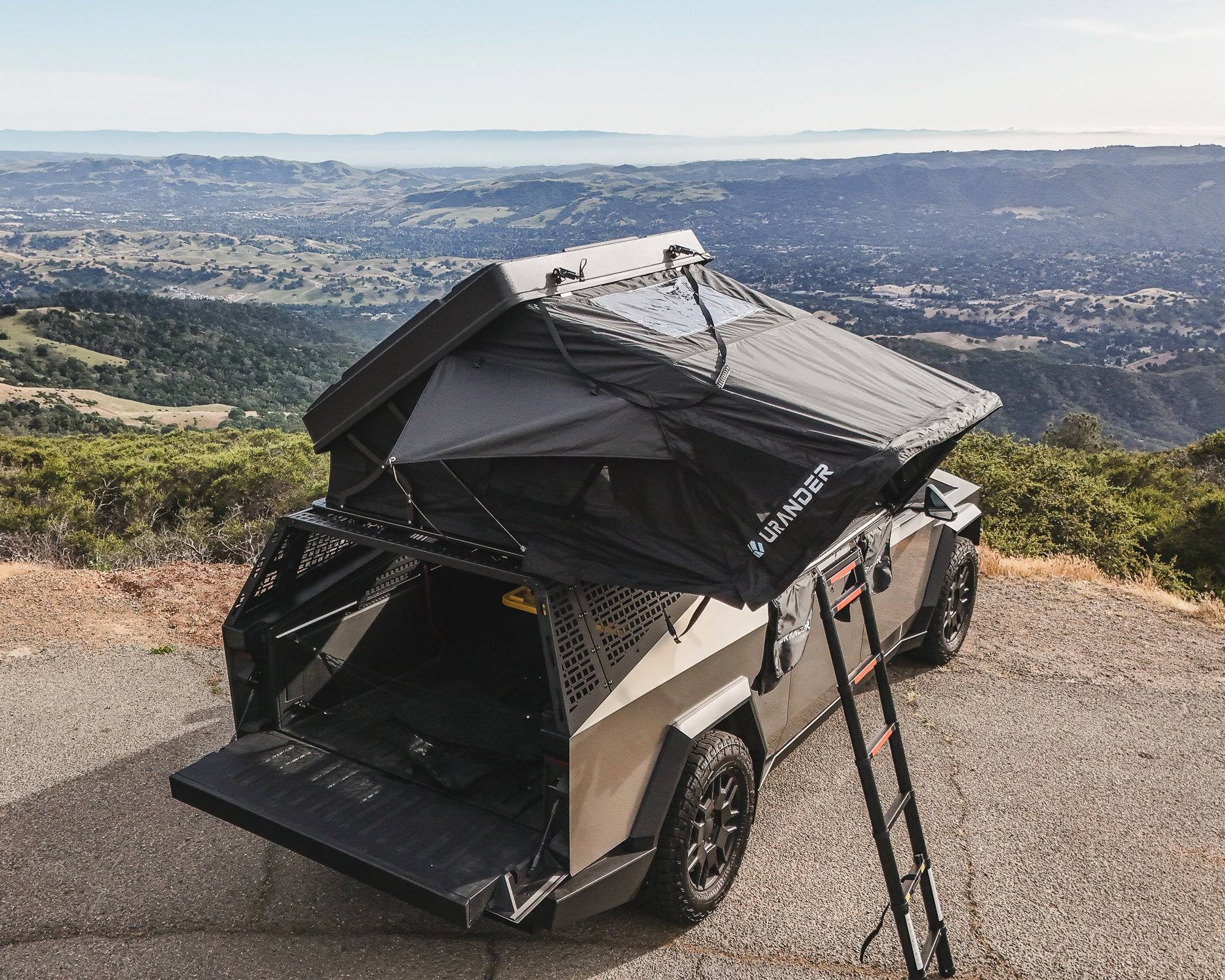 Tesla Cybertruck [URANDER NEW RELEASE] Ultra-Slim Hard Shell Queen Size Rooftop Tent – Built for Comfort, Designed for Your Cybertruck SL-2