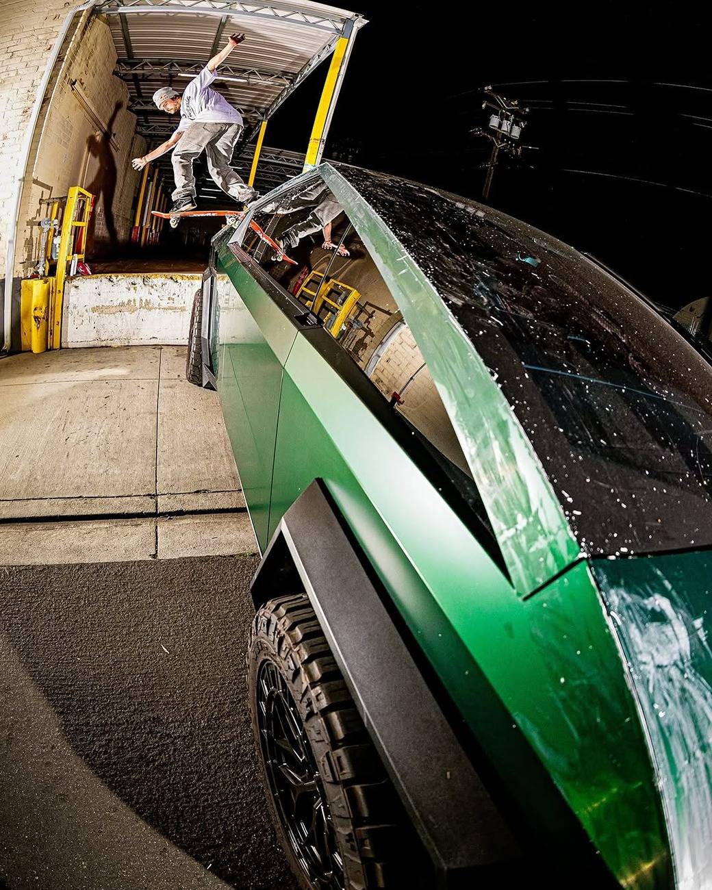 Tesla Cybertruck Pure PPF Cybertruck VS Skateboarder Torey Pudwill I’m gunna wax the sht out of it.” - Torey Pudwill.  FULL VIDEO LIVE now on STORIED Skateboardi
