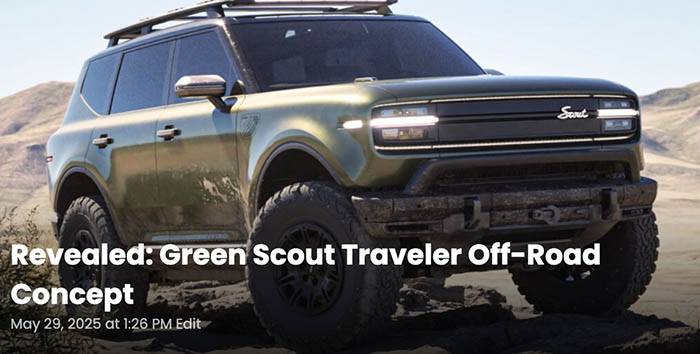 Tesla Cybertruck Official: Scout EV Pickup & SUV debut w/ Gas Range Extender, 4x4, BOF, Lockers, Sway Bar Disconnect -- All Specs, Wallpapers, Videos green-scout-traveler-off-road-concept-jpg-jpg-