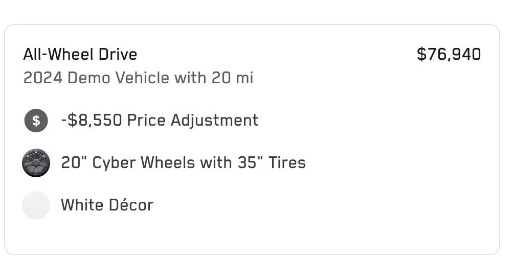 Tesla Cybertruck Has anyone taken delivery of new 2024 non-foundation  $8,550 off, dual motor inventory  VIN  42XXX SmartSelect_20250603_133128_Firefox