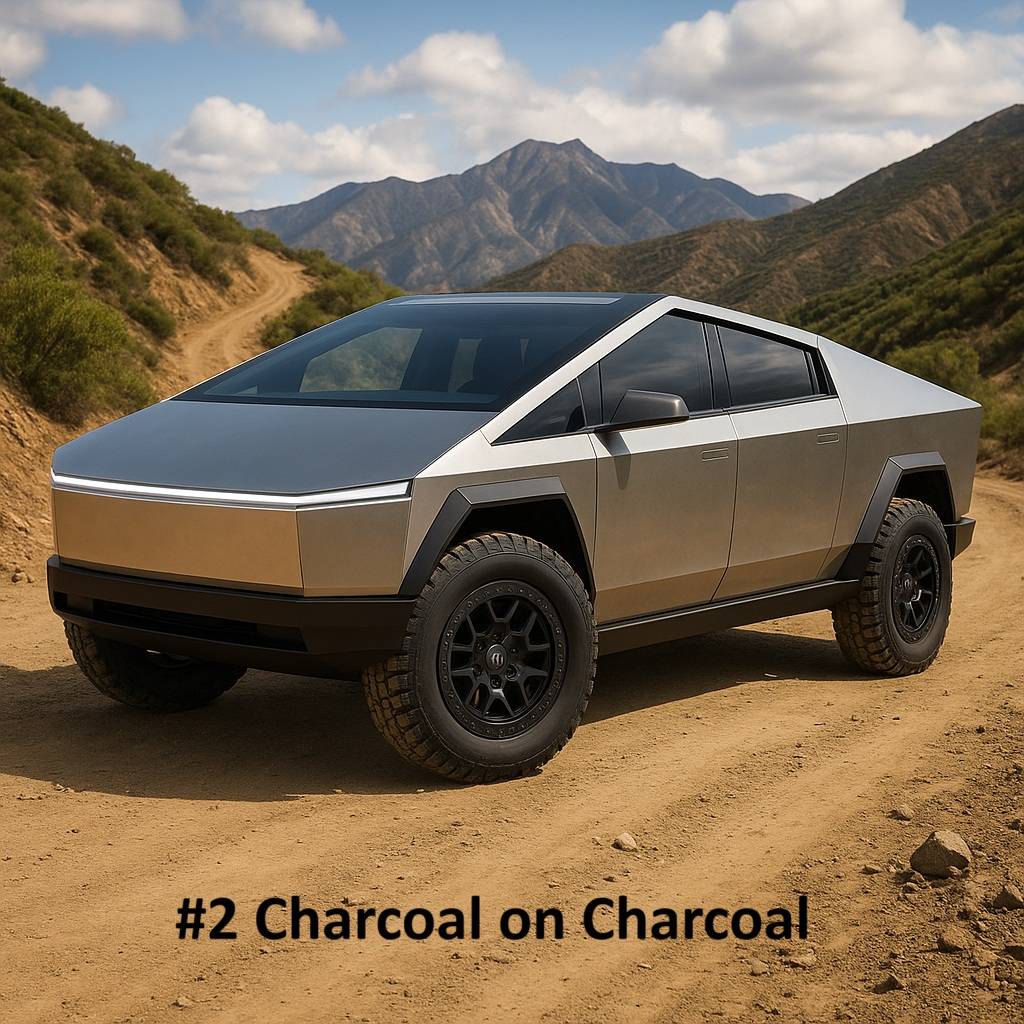 Tesla Cybertruck I need help! AI has given me way too many choices to pick from for my final wheel finish! 2 Charcoal on Charcoal
